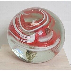 Vintage RedKey Signed Max Miller 1996 Red & White Swirl Paperweight